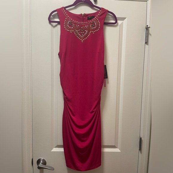 NWT $80R Thalia Sodi Acapulco Magenta Spark Bead Embellished Dress. Size Large - Picture 4 of 8